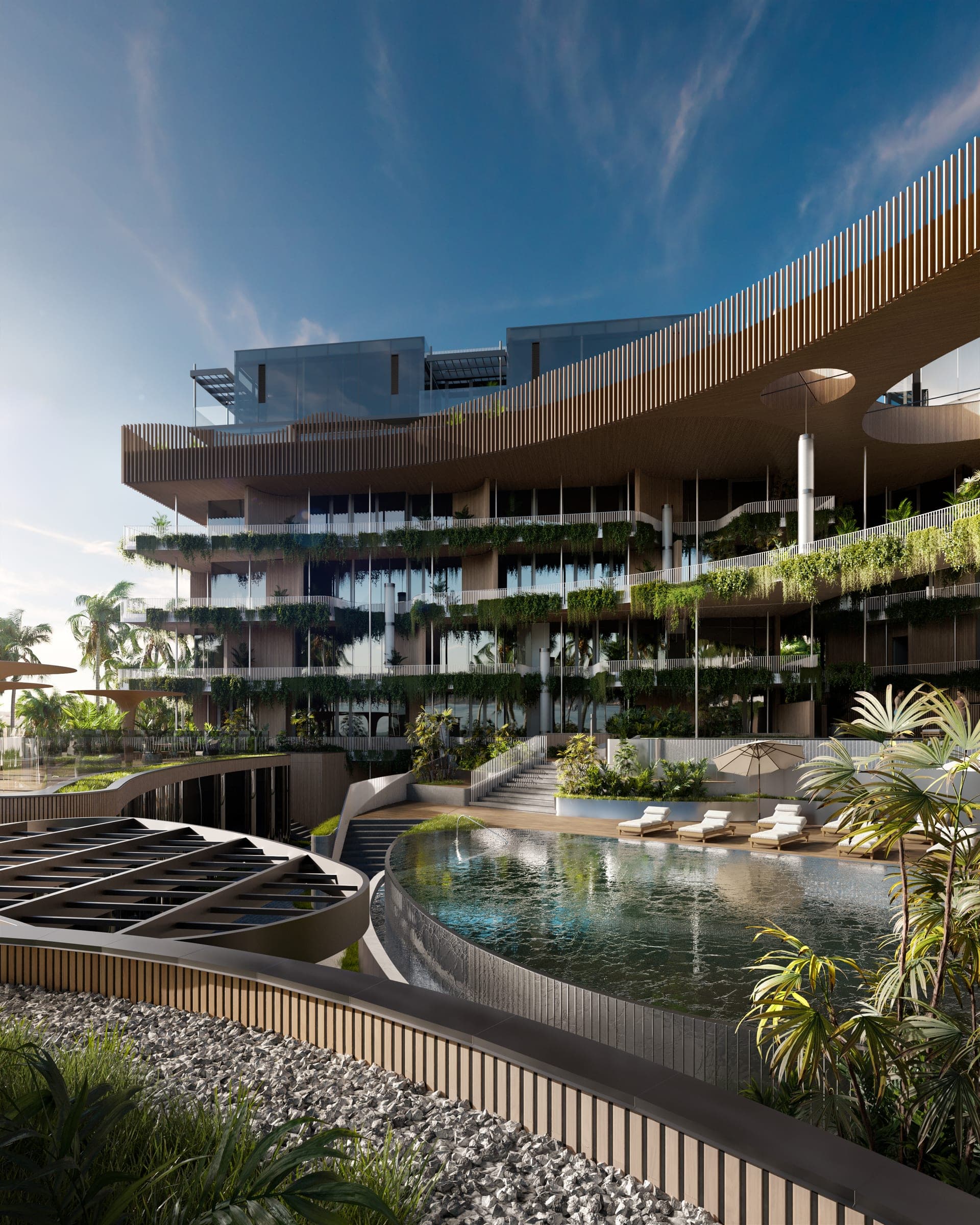 The pool terrace and green facade